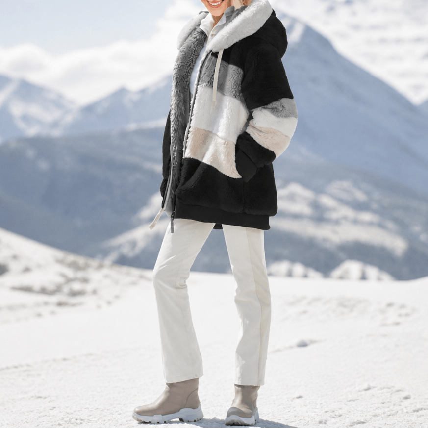 Women's Oversized Faux Fur Color-Block Hooded Coat