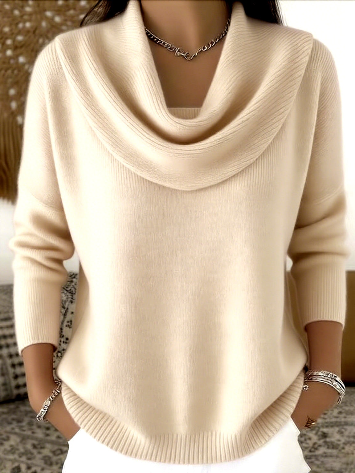 Vânia Cowl-Neck Ribbed Women's Knitted Jumper