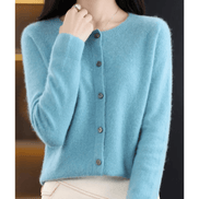 Danielle Button-Front Knitted Crew Neck Cardigan for Women