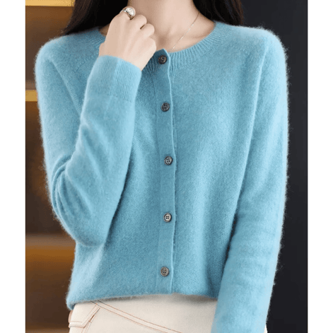 Danielle Button-Front Knitted Crew Neck Cardigan for Women