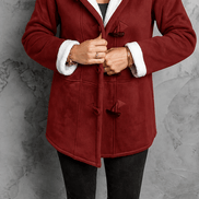 Women's Hooded Faux Suede Toggle Coat with Plush Sherpa Lining