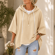 Women's Oversized Half-Sleeve Hooded Sweatshirt with Drawstring