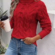Women's Cable-Knit Turtleneck Jumper with Ribbed Cuffs