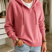 Women's Ribbed Hooded Knit Jumper with Drawstring