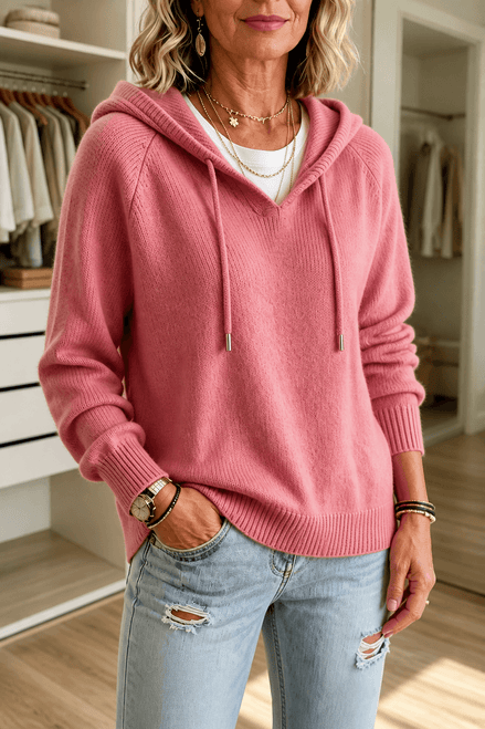 Women's Ribbed Hooded Knit Jumper with Drawstring