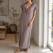 Ruffled V-Neck Maxi Dress with Hidden Pockets for Women