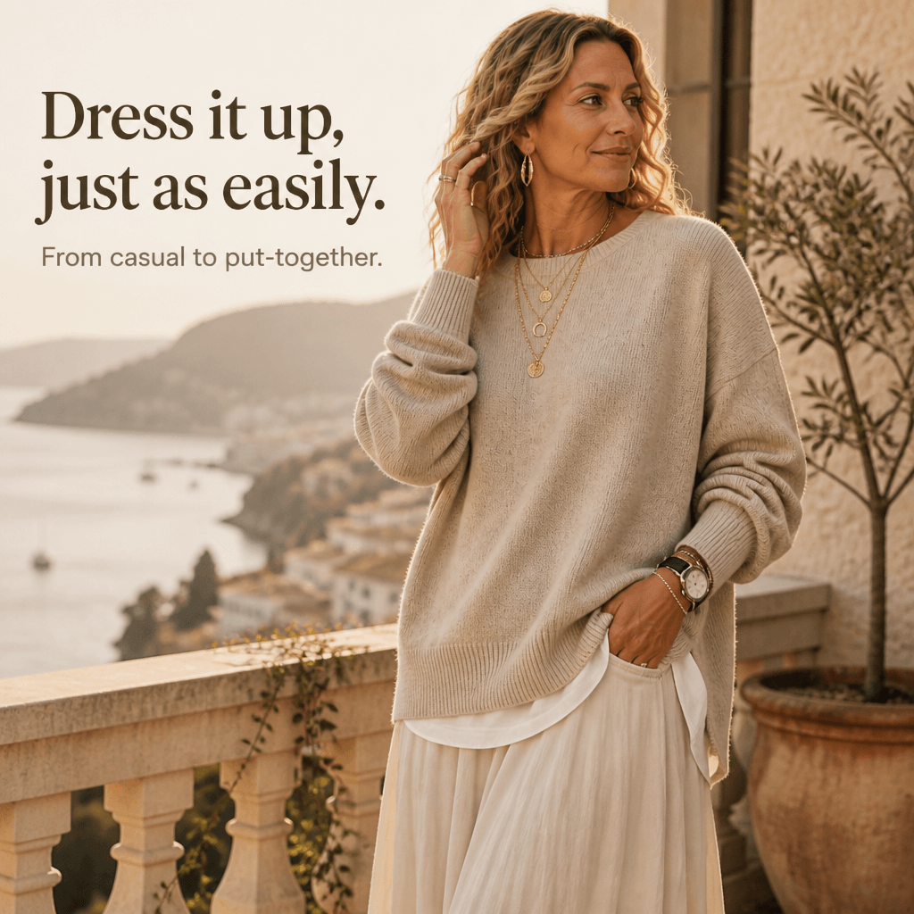 Women's Drop-Shoulder Lantern Sleeve Chunky Knitted Jumper with Side Slits