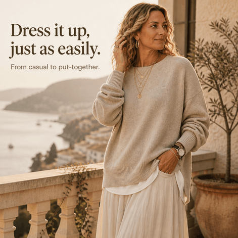 Women's Drop-Shoulder Lantern Sleeve Chunky Knitted Jumper with Side Slits