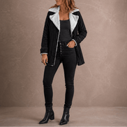 Sherpa-Lined Suede-Finish Lapel Jacket with Mid-Length Tailored Cut