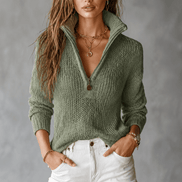 Women's Half-Zip Textured Knit Jumper with Convertible Collar