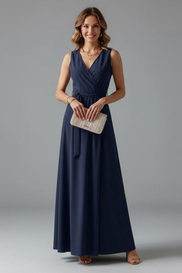 Annabelle Satin Wrap Maxi Party Dress with Relaxed Fit for Christmas