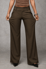 Women's Wide-Leg High-Waisted Dress Trousers with Structured Waistband