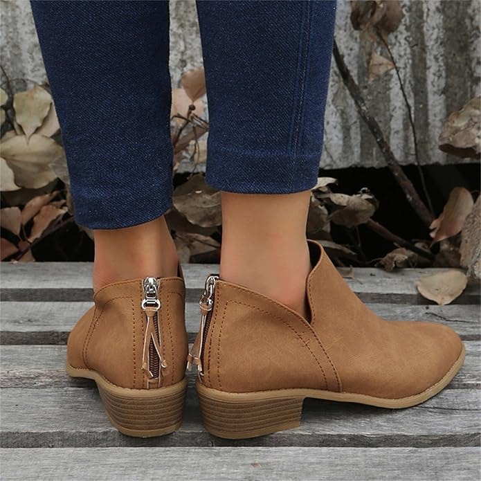 Riley Ankle Low Heel Slip On Womens Boots with Back Zip