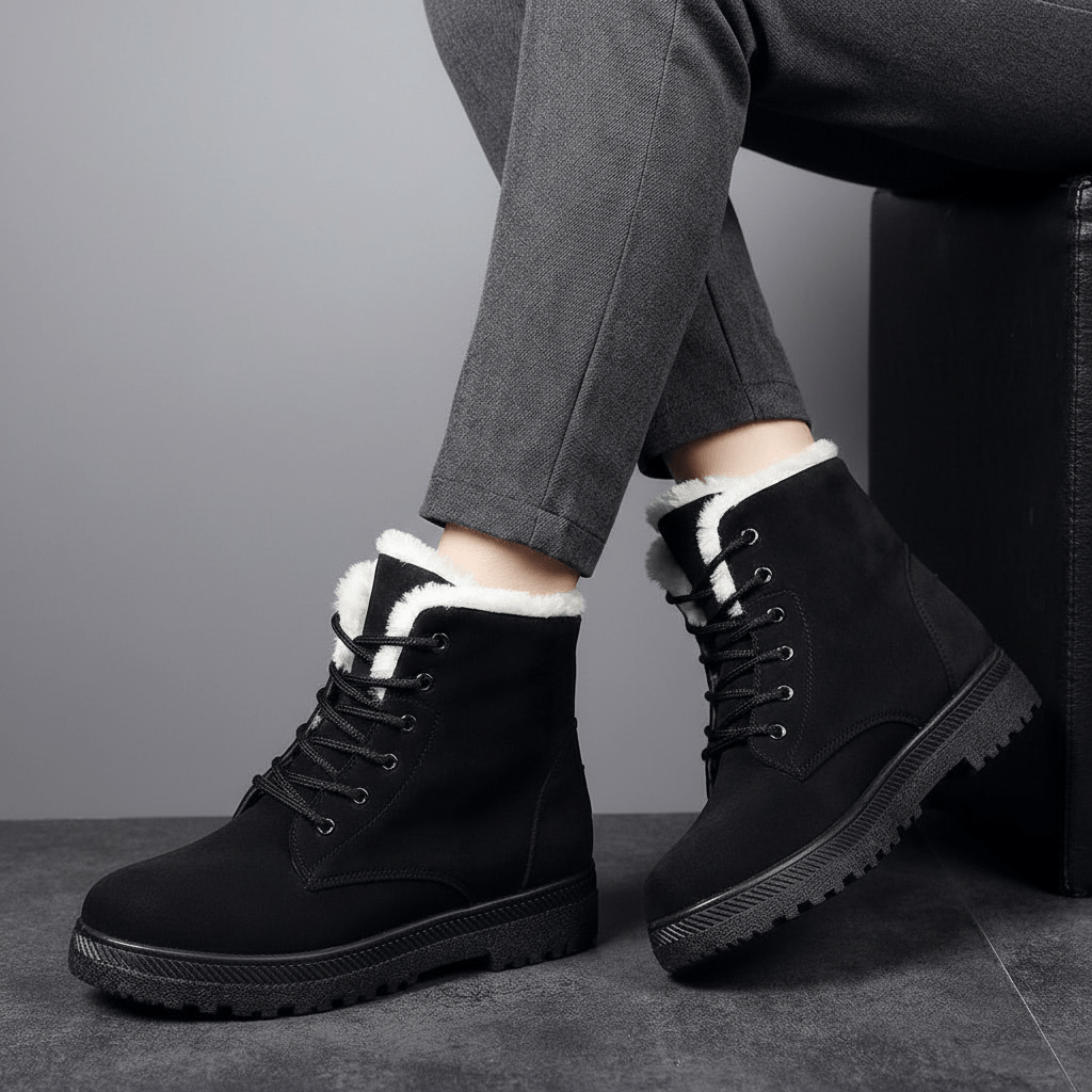 Amelia Women's Faux Suede Lace-Up Ankle Boots with Faux Fur Lining