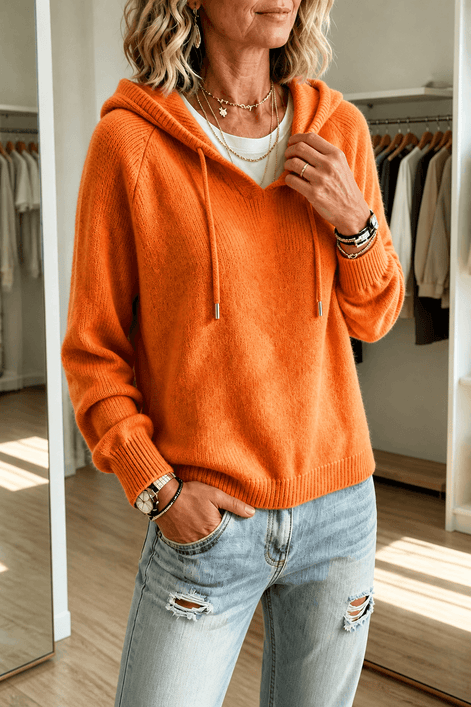 Women's Ribbed Hooded Knit Jumper with Drawstring