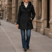 Edwina Women's Double-Breasted Hooded Winter Coat with Wide Collar