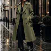 Mayfield Double-Breasted Belted Long Trench Coat with Tailored Waist for Women