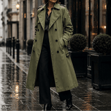 Mayfield Double-Breasted Belted Long Trench Coat with Tailored Waist for Women