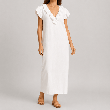 Ruffled V-Neck Maxi Dress with Hidden Pockets for Women