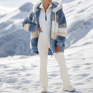 Women's Oversized Faux Fur Color-Block Hooded Coat
