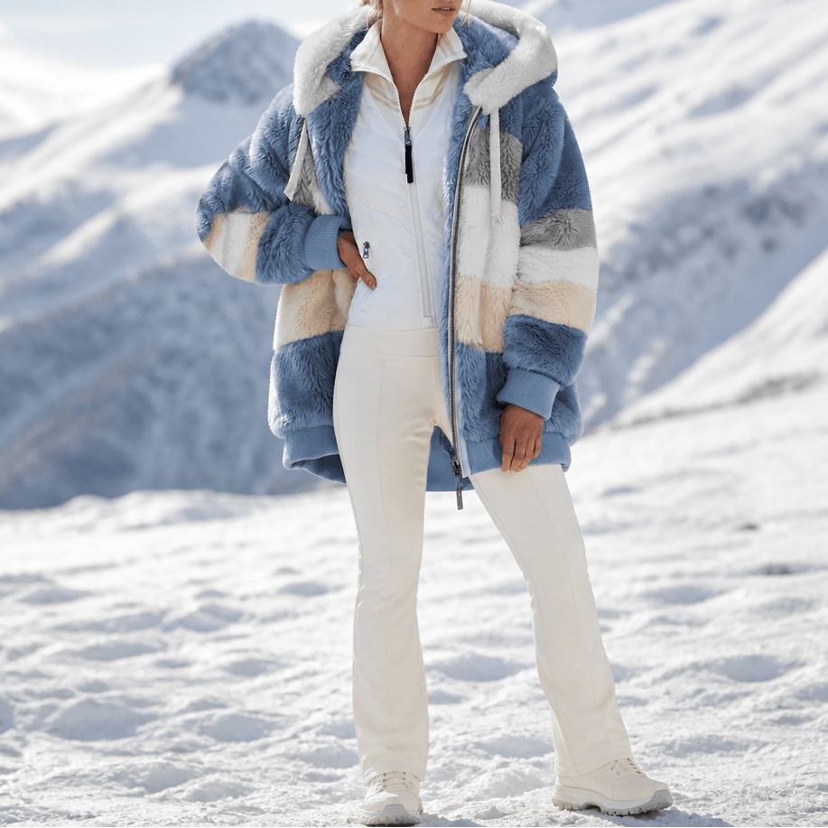 Women's Oversized Faux Fur Color-Block Hooded Coat