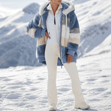 Women's Oversized Faux Fur Color-Block Hooded Coat