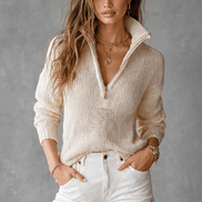 Women's Half-Zip Textured Knit Jumper with Convertible Collar