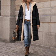 Reversible Hooded Long Puffer Coat with Faux Shearling Lining