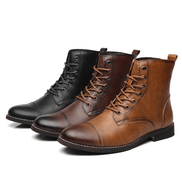 Men's Lace-Up Leather-Style Ankle Boots with Grip Outsole