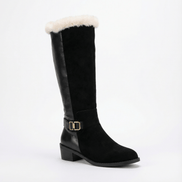 Fleece-Lined Knee High Boots for Women with Faux Fur Trim