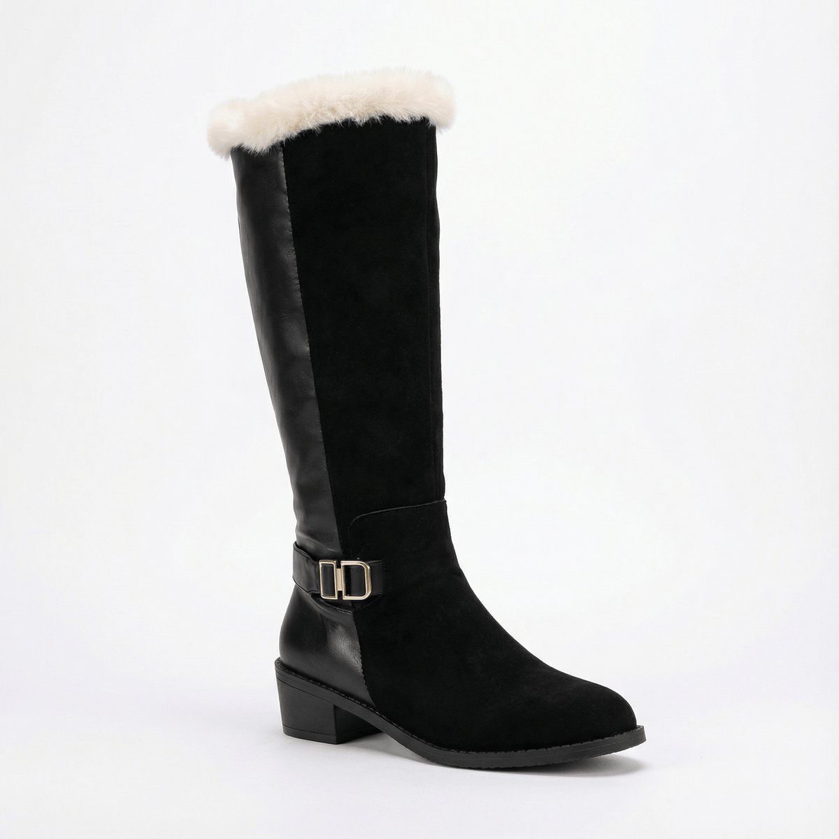 Fleece-Lined Knee High Boots for Women with Faux Fur Trim