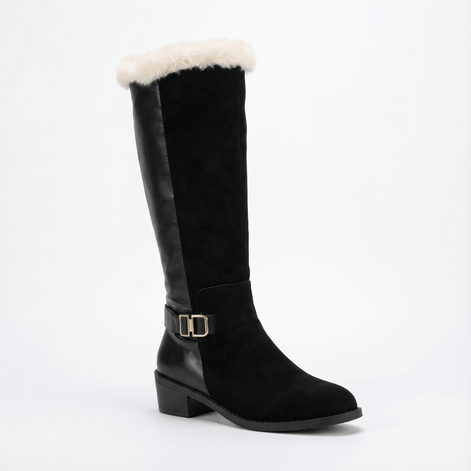 Fleece-Lined Knee High Boots for Women with Faux Fur Trim