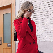 Women's Notch Lapel Double-Breasted Long Wool Winter Coat with Side Pockets