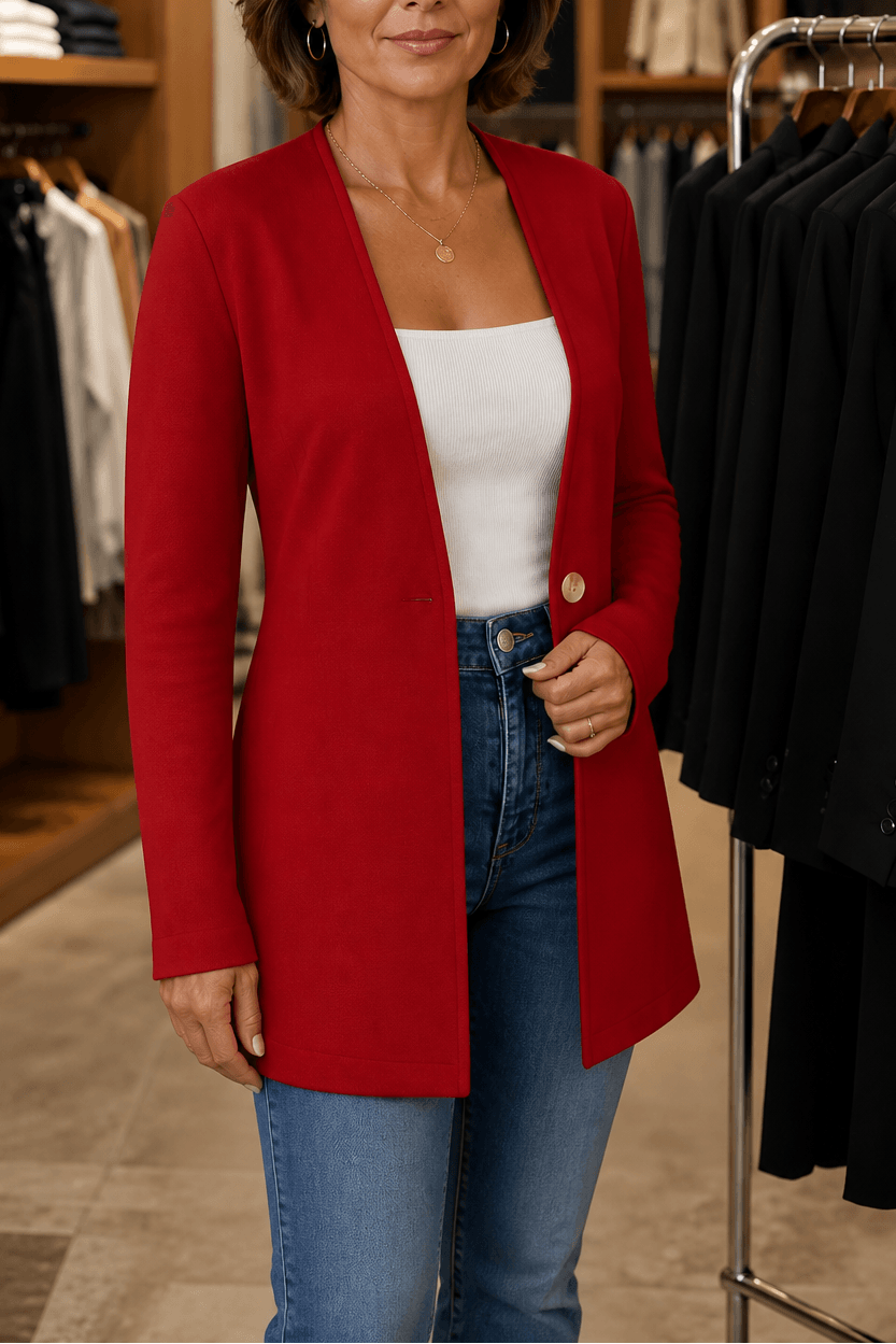 Linevalle V-Neck Single-Button A-Line Women's Tailored Blazer in Polyester