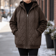 Women's Hooded Spliced Quilted Puffer Jacket with Padded Lining