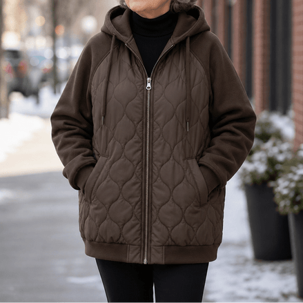 Women's Hooded Spliced Quilted Puffer Jacket with Padded Lining