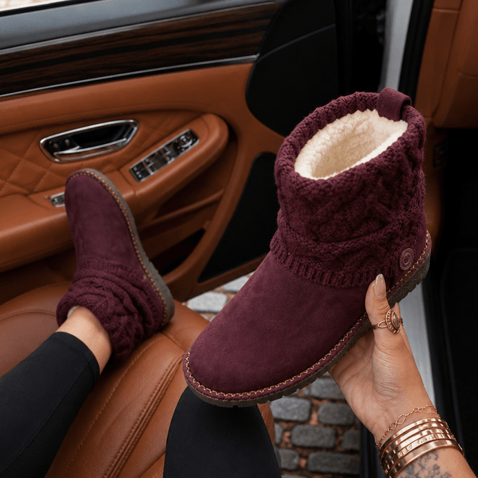 Coziva Cable-Knit Cuffed Mid-Calf Suede Boots for Women