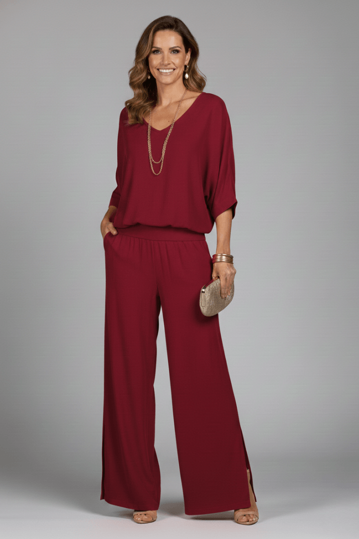 Natalie Wide-Leg Chiffon Co-ord Set with Draped Top