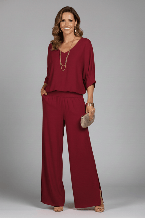 Natalie Wide-Leg Chiffon Co-ord Set with Draped Top