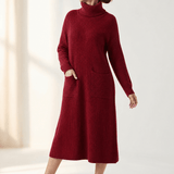 Velara Women's Turtleneck Knitted Jumper Dress with Pockets
