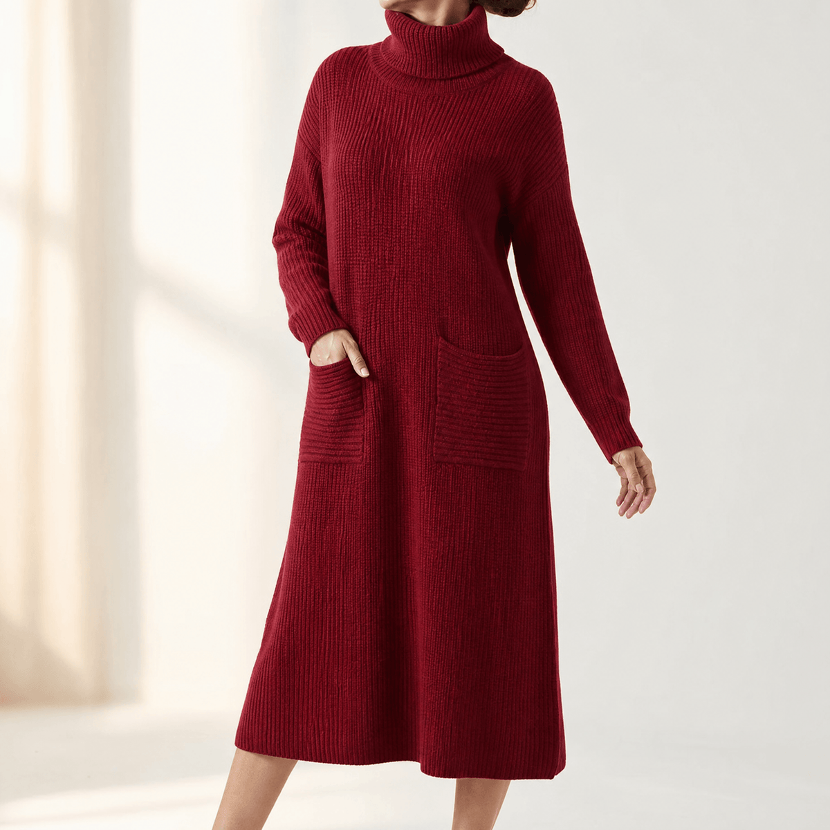 Velara Women's Turtleneck Knitted Jumper Dress with Pockets