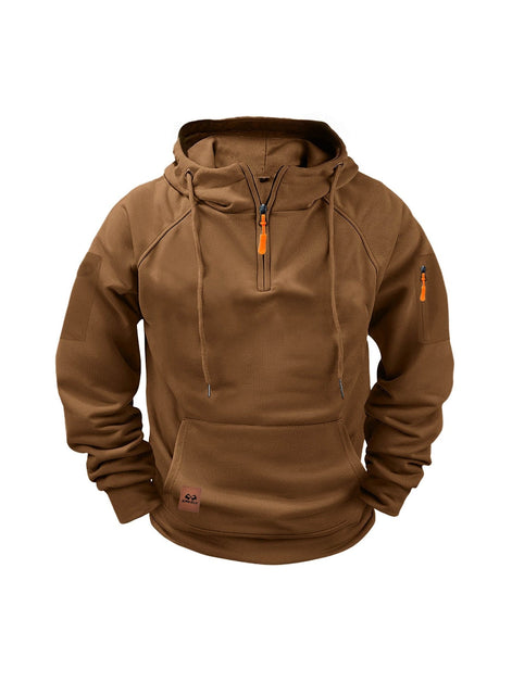 Men's Half-Zip Hooded Sweatshirt with Kangaroo Pocket and Adjustable Hood