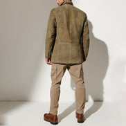 Men's Suede-Look Blazer-Style Jacket with Contrast Trim Collar