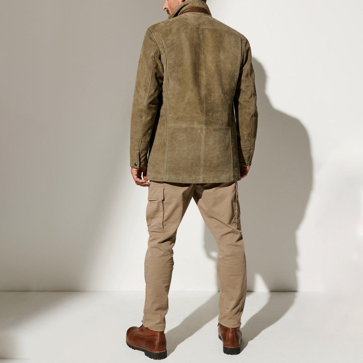 Men's Suede-Look Blazer-Style Jacket with Contrast Trim Collar