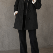 Women's Hooded Faux Suede Toggle Coat with Plush Sherpa Lining