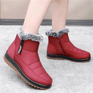 Faux Fur-Lined Waterproof Slip-On Ankle Boots for Women in Winter