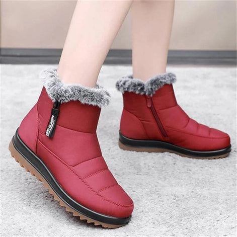 Faux Fur-Lined Waterproof Slip-On Ankle Boots for Women in Winter