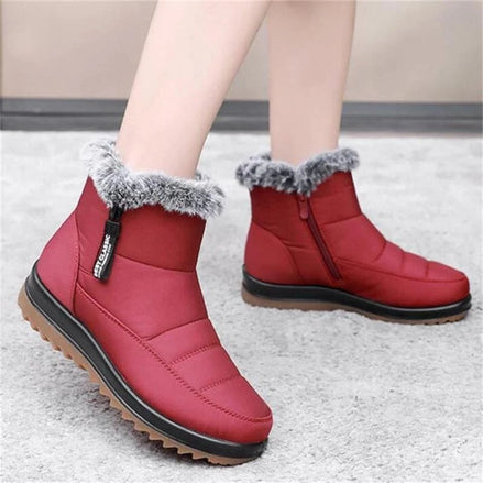 Faux Fur-Lined Waterproof Slip-On Ankle Boots for Women in Winter