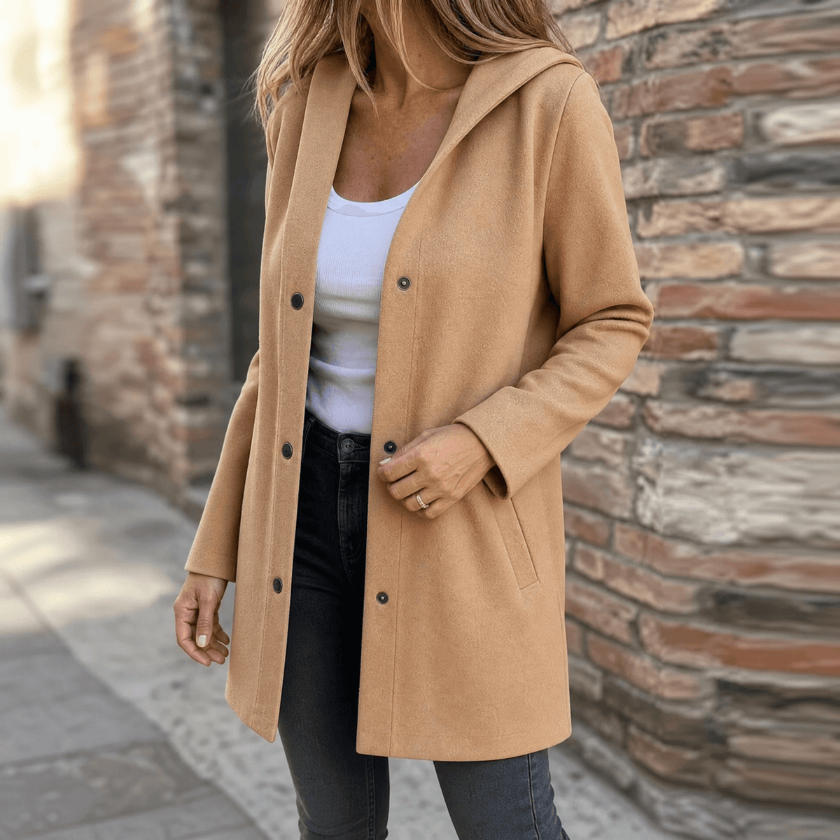 Women's Hooded Knitted Cardigan with Button Front and Pockets
