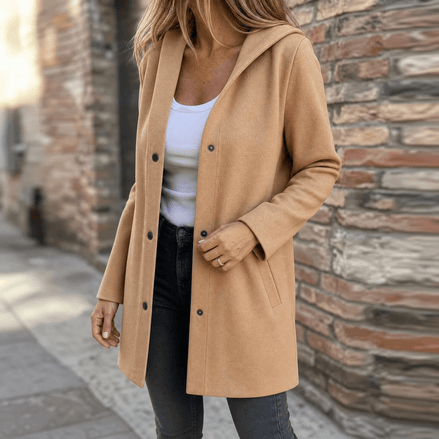 Women's Hooded Knitted Cardigan with Button Front and Pockets